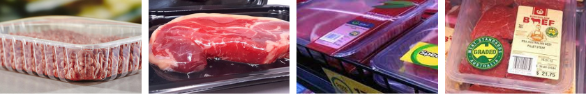 Упаковка мяса в барьерные лотки на трейсилере